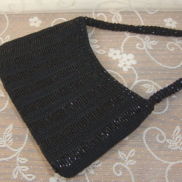 Jessica McClintock black beaded fabric evening bag - Picture 1 of 3